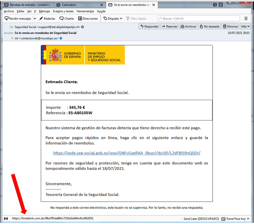 Phishing persistente a nombre del Ministerio de Empleo y Seguridad Social